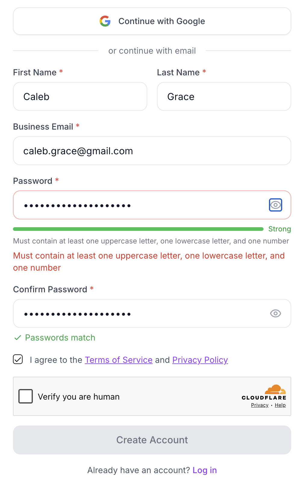 The signup form with all fields visible and the "Sign Up" button at the bottom