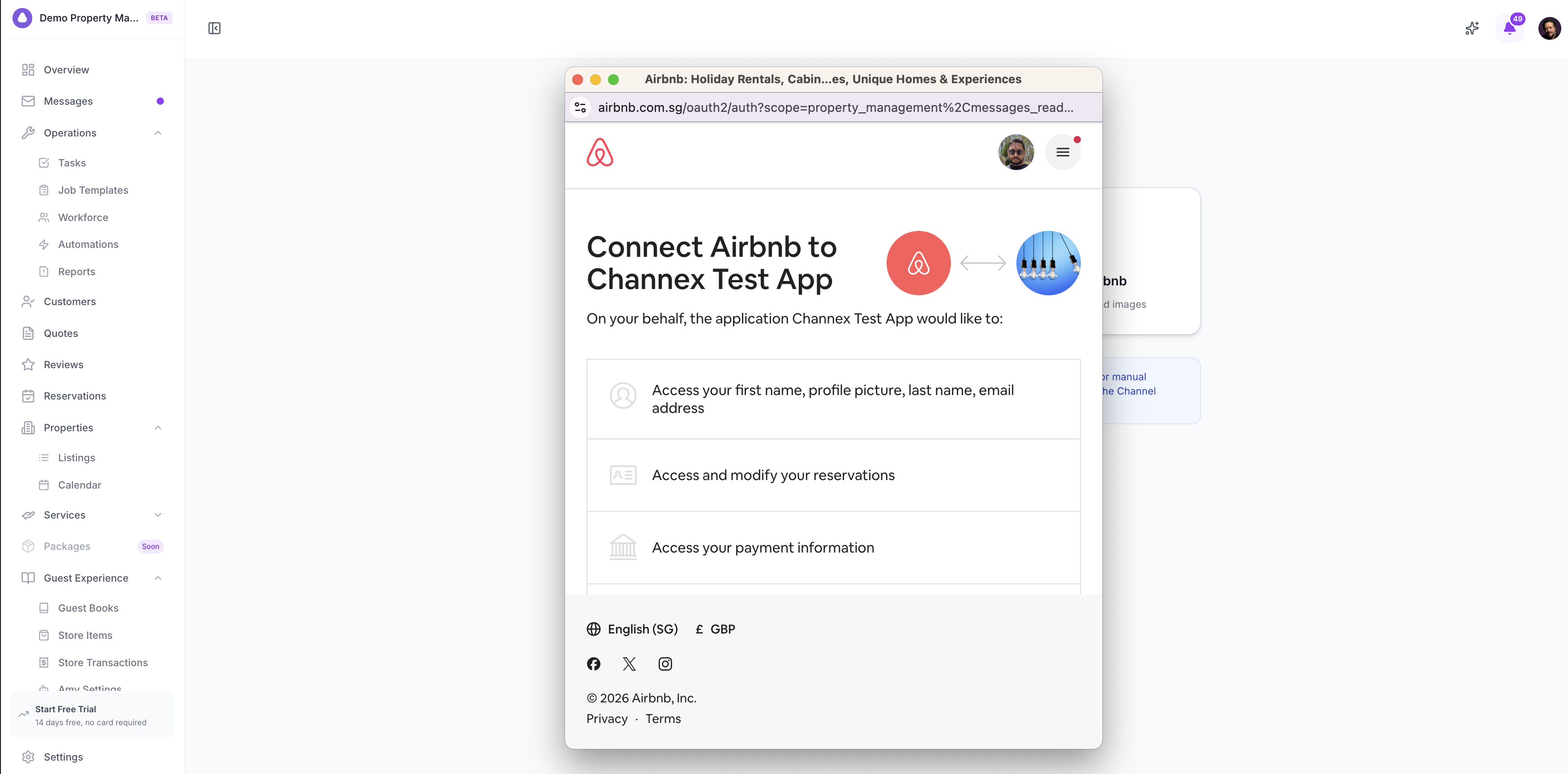 Airbnb authorization popup