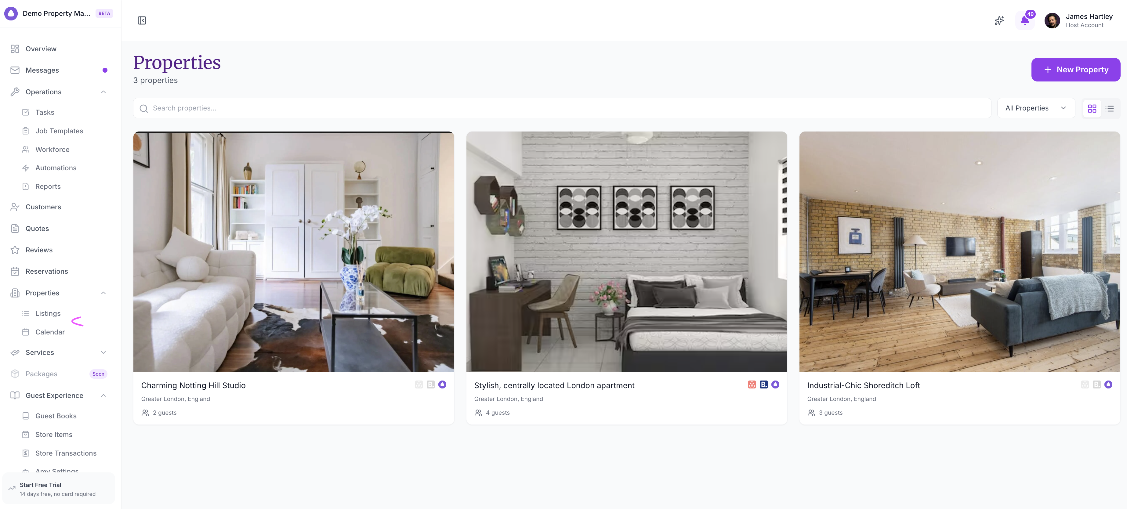Properties page showing listings