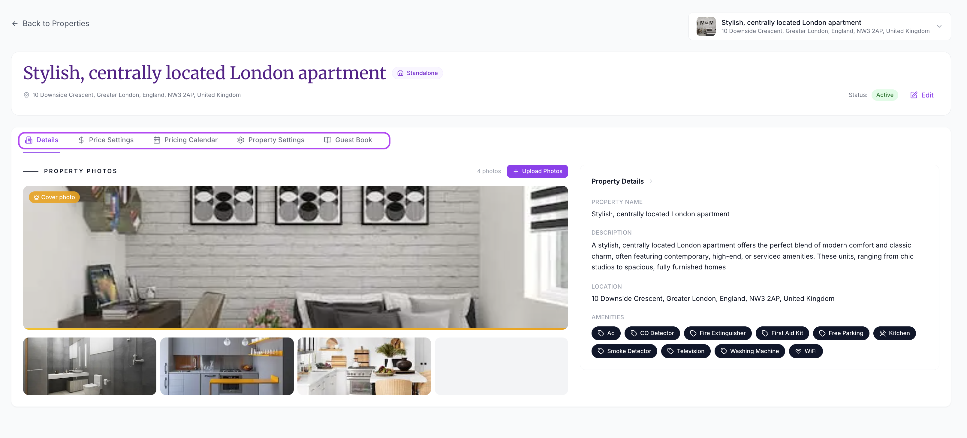 Listing detail page with tabs